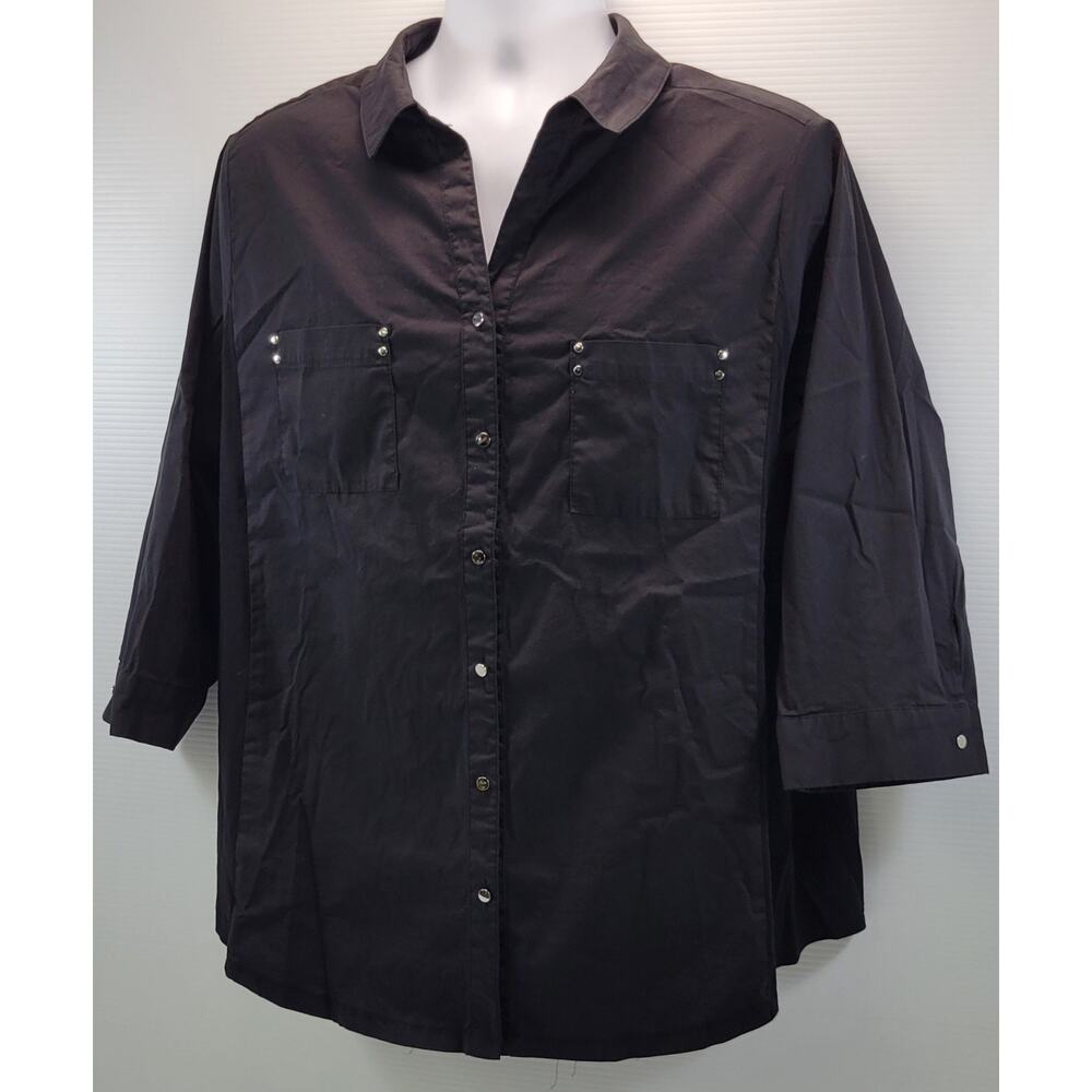 G) Avenue Woman Black 3/4 Sleeve Button Down Shirt 22/24 - Picture 3 of 11